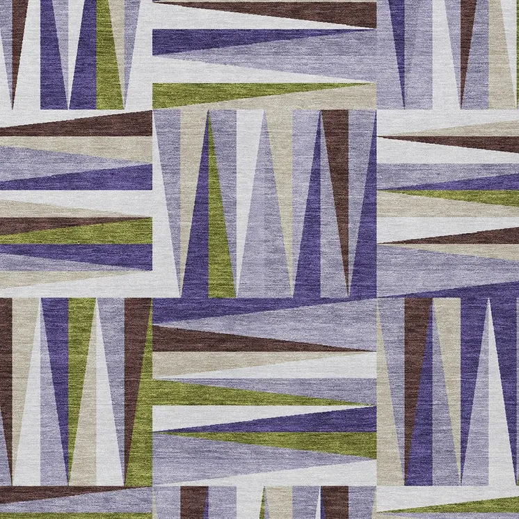 3' X 5' Lavender Brown And Green Geometric Washable Indoor Outdoor Area Rug