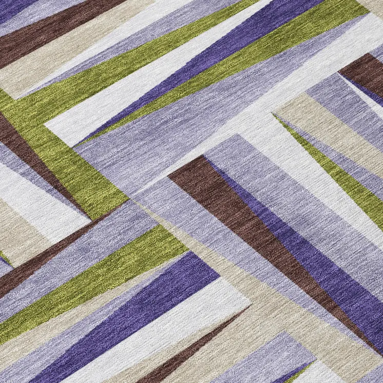 3' X 5' Lavender Brown And Green Geometric Washable Indoor Outdoor Area Rug