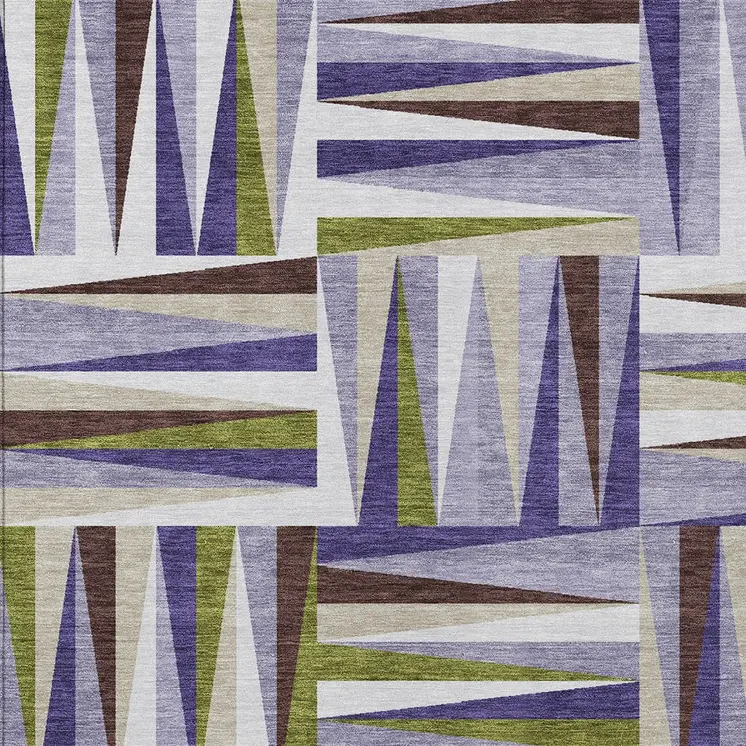 8' X 10' Lavender Brown And Green Geometric Washable Indoor Outdoor Area Rug