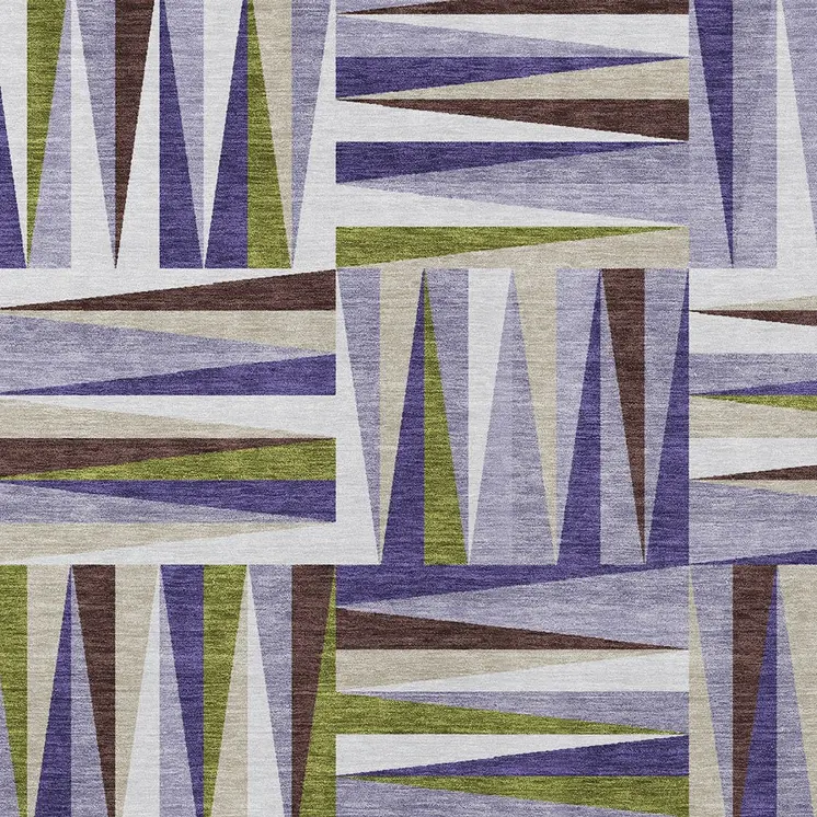 9' X 12' Lavender Brown And Green Geometric Washable Indoor Outdoor Area Rug