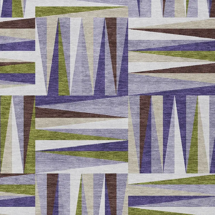 10' X 14' Lavender Brown And Green Geometric Washable Indoor Outdoor Area Rug