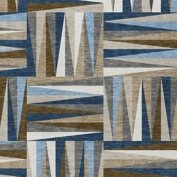 3' X 5' Navy Blue Brown And Beige Geometric Washable Indoor Outdoor Area Rug