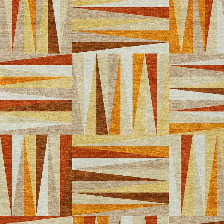 3' X 5' Orange Geometric Washable Indoor Outdoor Area Rug