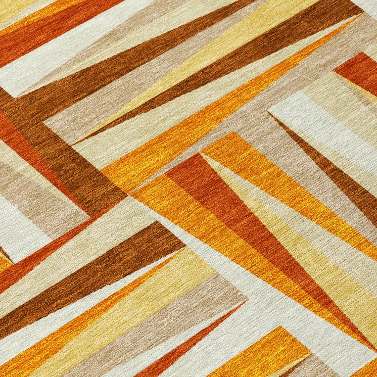 8' Orange Ivory And Copper Round Geometric Washable Indoor Outdoor Area Rug