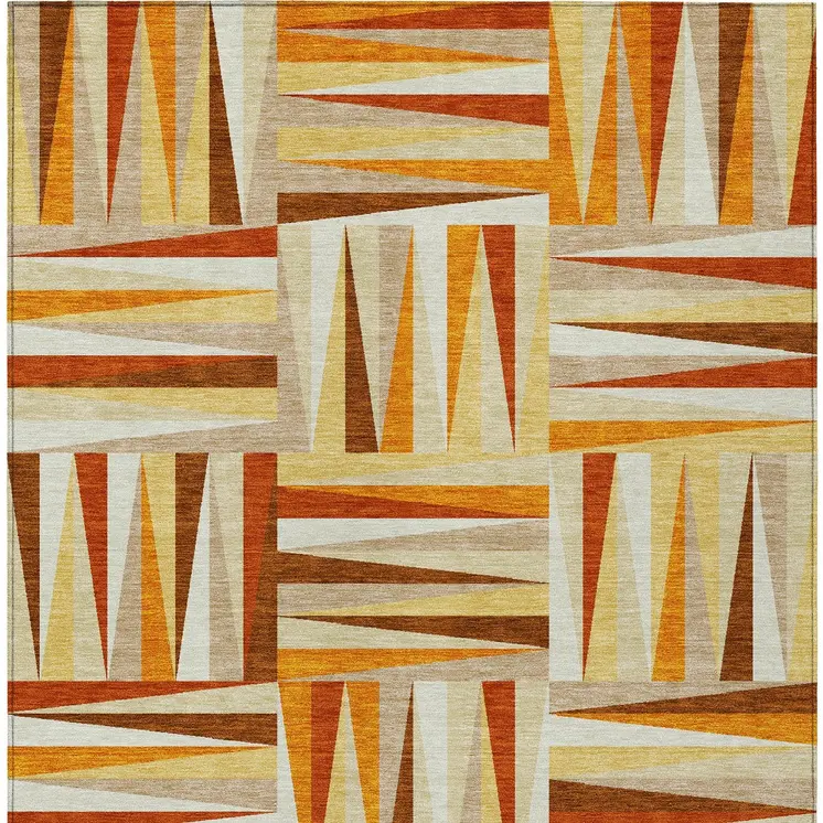 8' X 10' Orange Geometric Washable Indoor Outdoor Area Rug