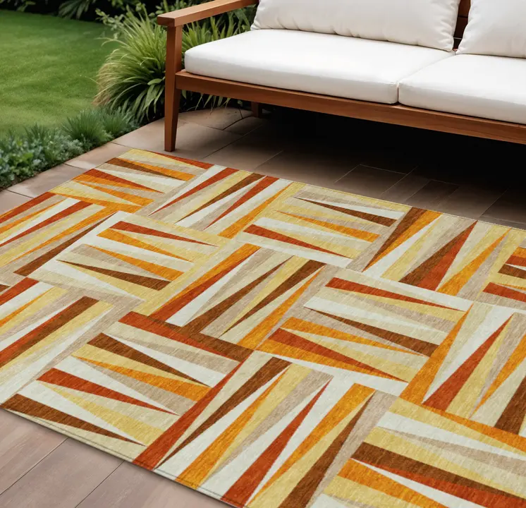 8' X 10' Orange Geometric Washable Indoor Outdoor Area Rug
