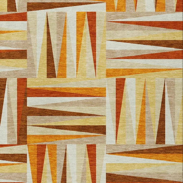 8' X 10' Orange Geometric Washable Indoor Outdoor Area Rug