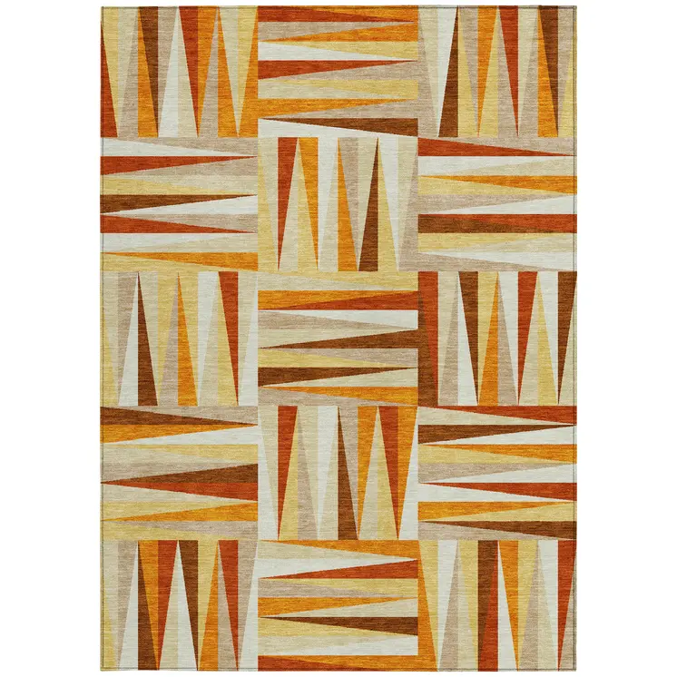 9' X 12' Orange Geometric Washable Indoor Outdoor Area Rug