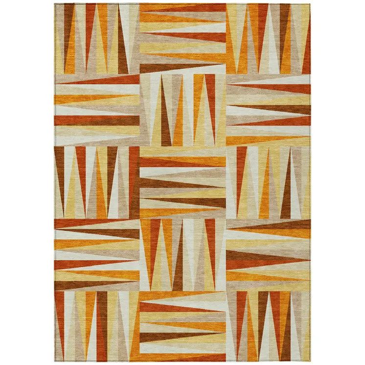 9' X 12' Orange Geometric Washable Indoor Outdoor Area Rug