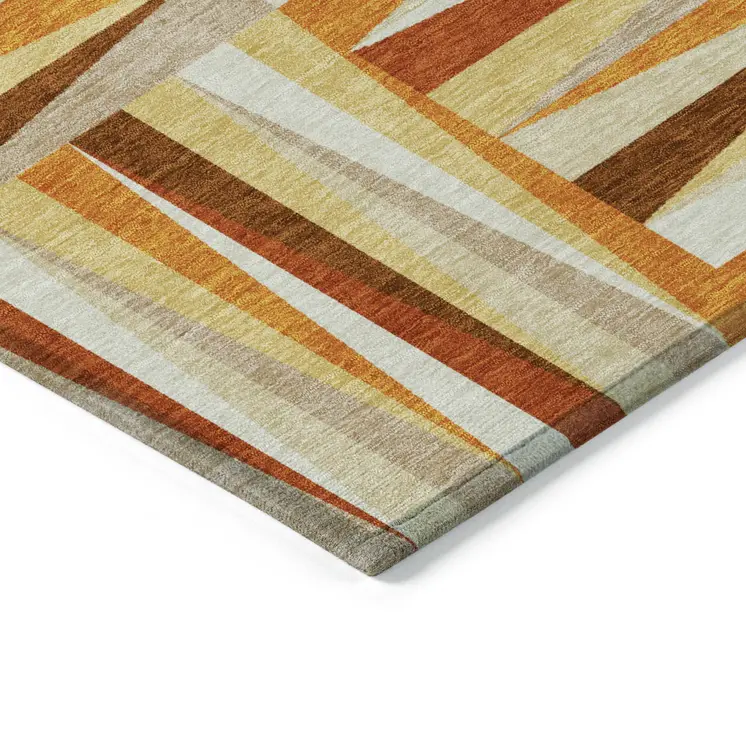 9' X 12' Orange Geometric Washable Indoor Outdoor Area Rug