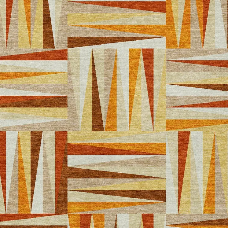 9' X 12' Orange Geometric Washable Indoor Outdoor Area Rug