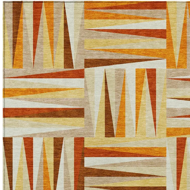 10' X 14' Orange Geometric Washable Indoor Outdoor Area Rug