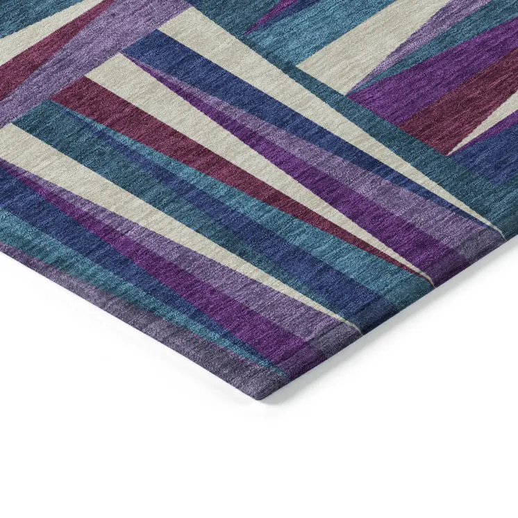 3' X 5' Purple Ivory And Teal Blue Geometric Washable Indoor Outdoor Area Rug
