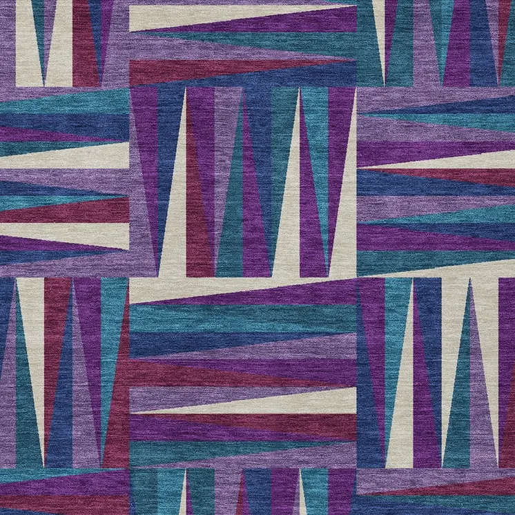 3' X 5' Purple Ivory And Teal Blue Geometric Washable Indoor Outdoor Area Rug
