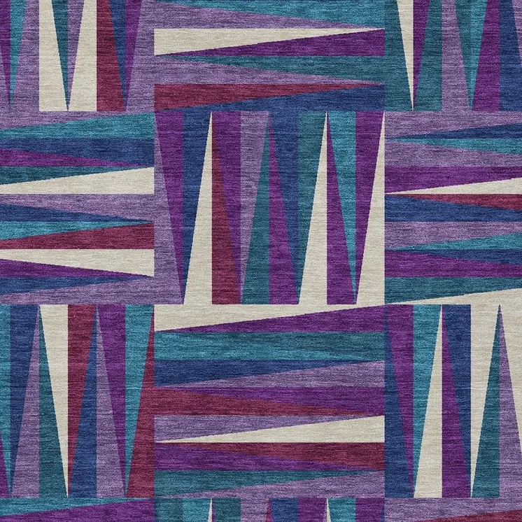 8' X 10' Purple Ivory And Teal Blue Geometric Washable Indoor Outdoor Area Rug