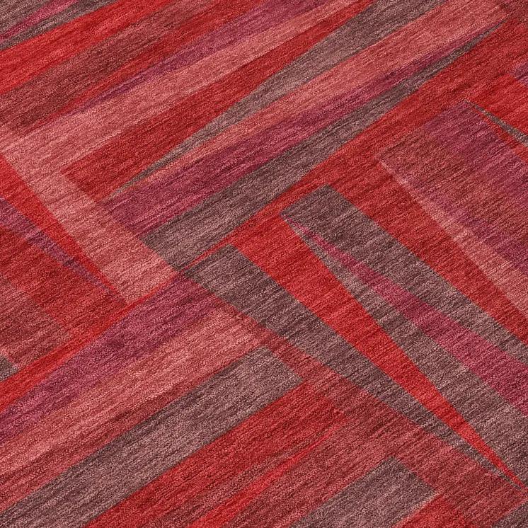 8' Red And Brown Round Geometric Washable Indoor Outdoor Area Rug