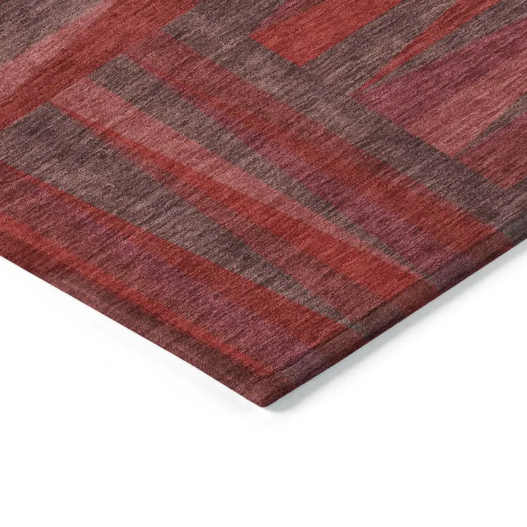 9' X 12' Red And Brown Geometric Washable Indoor Outdoor Area Rug