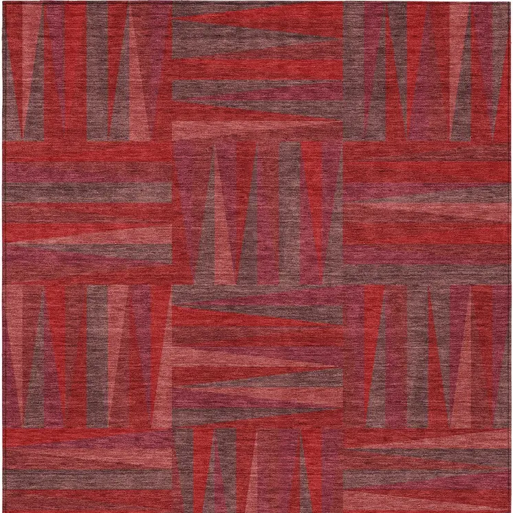 10' X 14' Red And Brown Geometric Washable Indoor Outdoor Area Rug