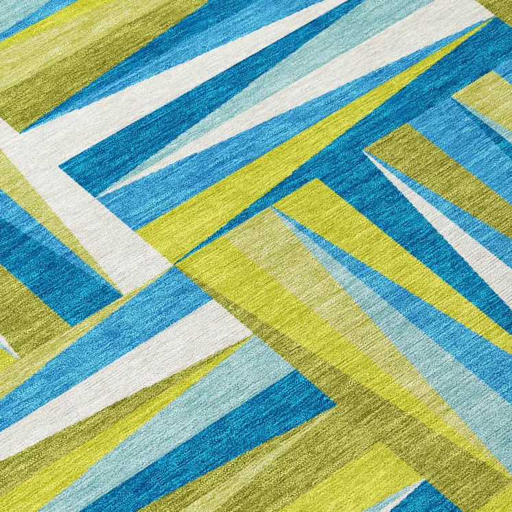5' X 8' Teal Blue Green And Ivory Geometric Washable Indoor Outdoor Area Rug
