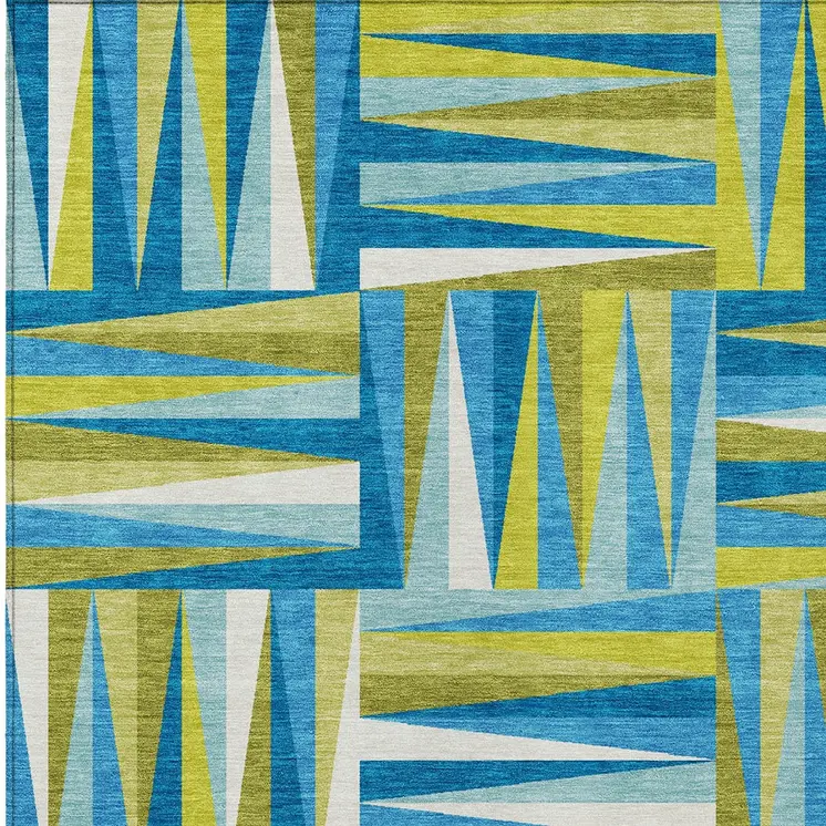 10' X 14' Teal Blue Green And Ivory Geometric Washable Indoor Outdoor Area Rug