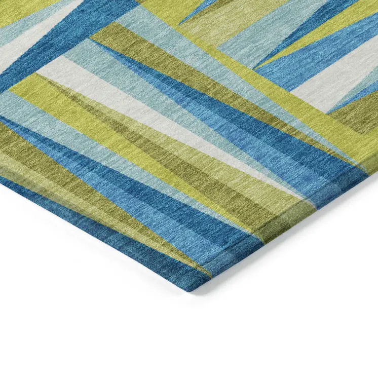 10' X 14' Teal Blue Green And Ivory Geometric Washable Indoor Outdoor Area Rug