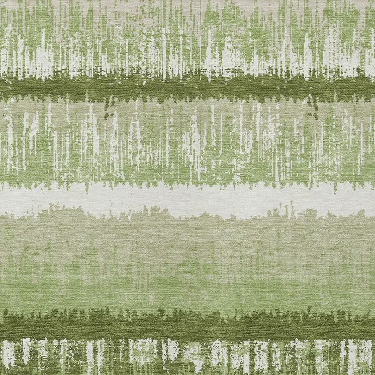 3' X 5' Artichoke Green Beige And Ivory Striped Washable Indoor Outdoor Area Rug