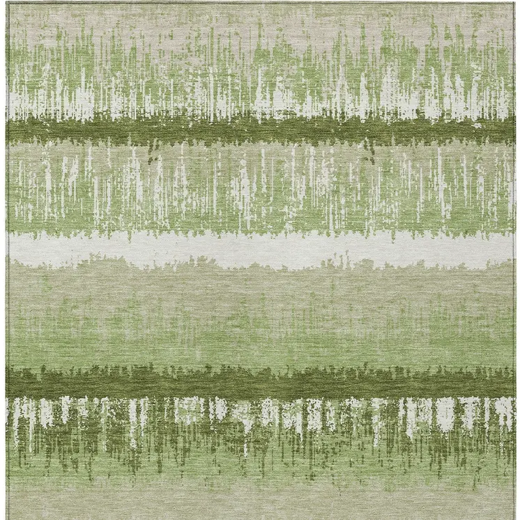 5' X 8' Artichoke Green Beige And Ivory Striped Washable Indoor Outdoor Area Rug