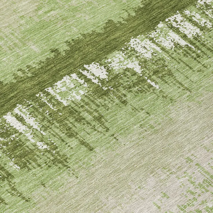 8' Artichoke Green Beige And Ivory Round Striped Washable Indoor Outdoor Area Rug