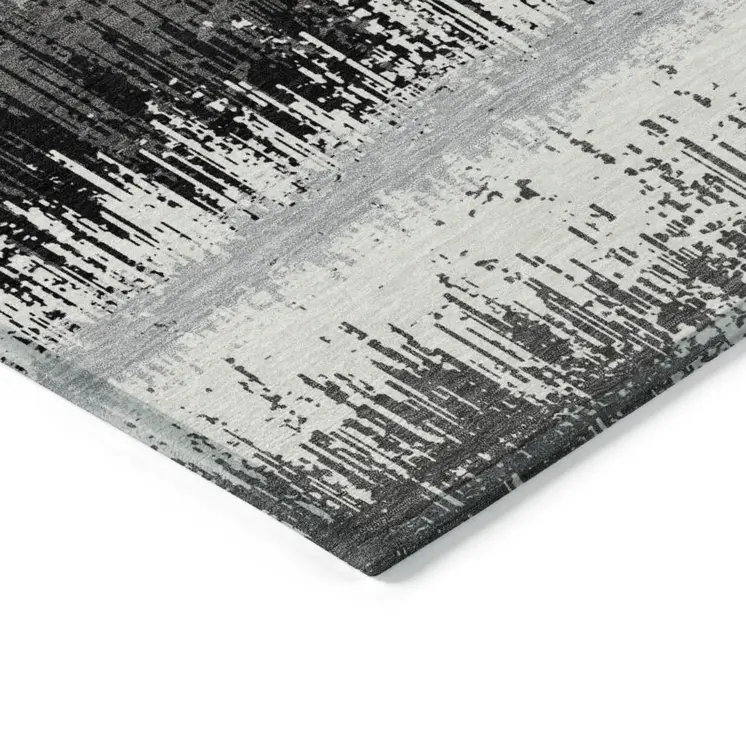 5' X 8' Black Gray And Ivory Striped Washable Indoor Outdoor Area Rug