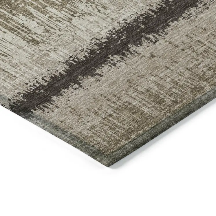 5' X 8' Brown Beige And Ivory Striped Washable Indoor Outdoor Area Rug