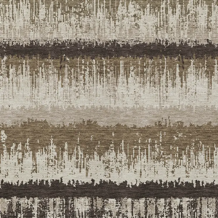 5' X 8' Brown Beige And Ivory Striped Washable Indoor Outdoor Area Rug
