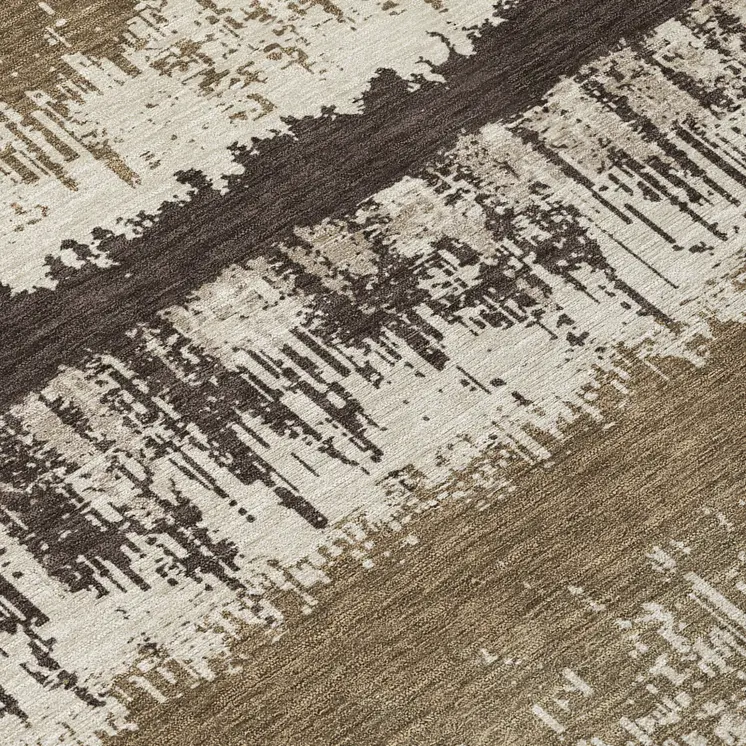 8' Brown Beige And Ivory Round Striped Washable Indoor Outdoor Area Rug