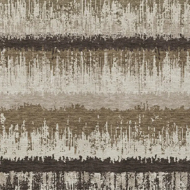 10' X 14' Brown Beige And Ivory Striped Washable Indoor Outdoor Area Rug