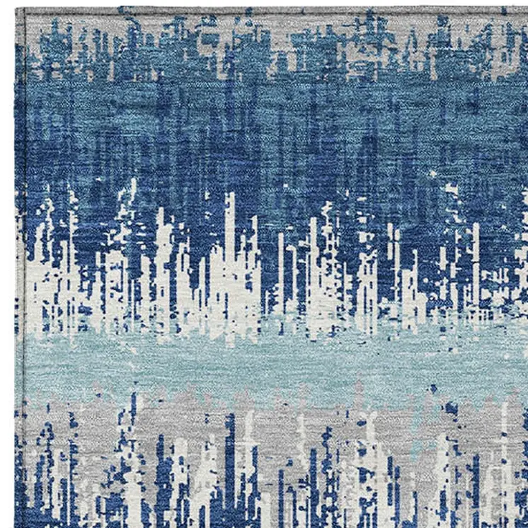 3' X 5' Blue Gray And Ivory Striped Washable Indoor Outdoor Area Rug