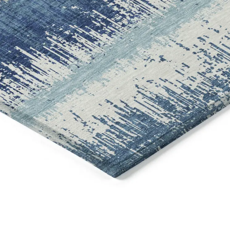 5' X 8' Blue Gray And Ivory Striped Washable Indoor Outdoor Area Rug