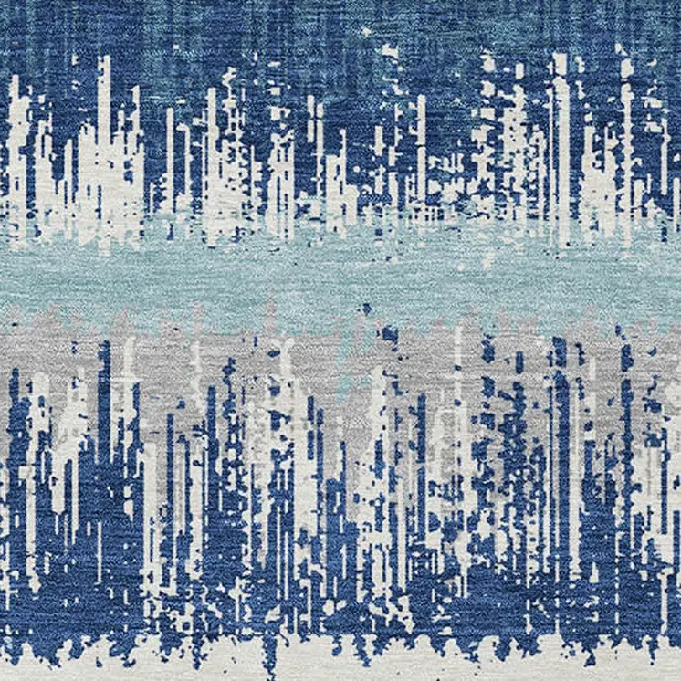 5' X 8' Blue Gray And Ivory Striped Washable Indoor Outdoor Area Rug