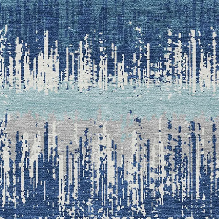 8' X 10' Blue Gray And Ivory Striped Washable Indoor Outdoor Area Rug