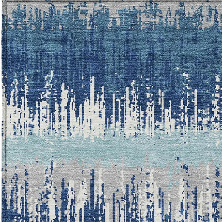 9' X 12' Blue Gray And Ivory Striped Washable Indoor Outdoor Area Rug