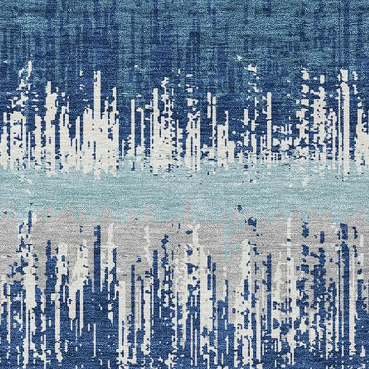 10' X 14' Blue Gray And Ivory Striped Washable Indoor Outdoor Area Rug