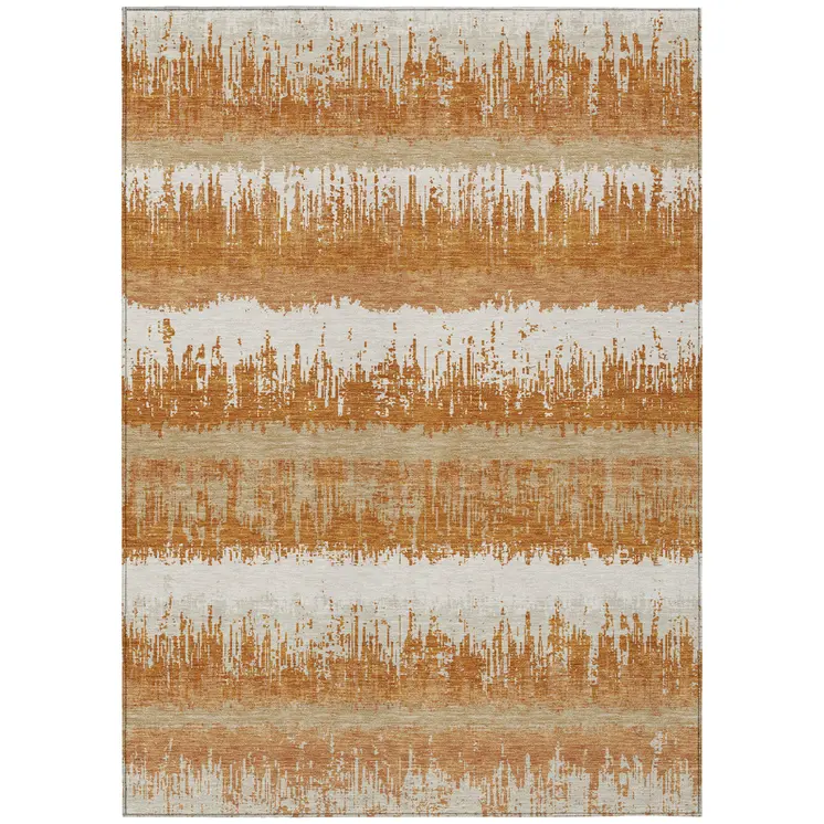 3' X 5' Copper Beige And Ivory Striped Washable Indoor Outdoor Area Rug