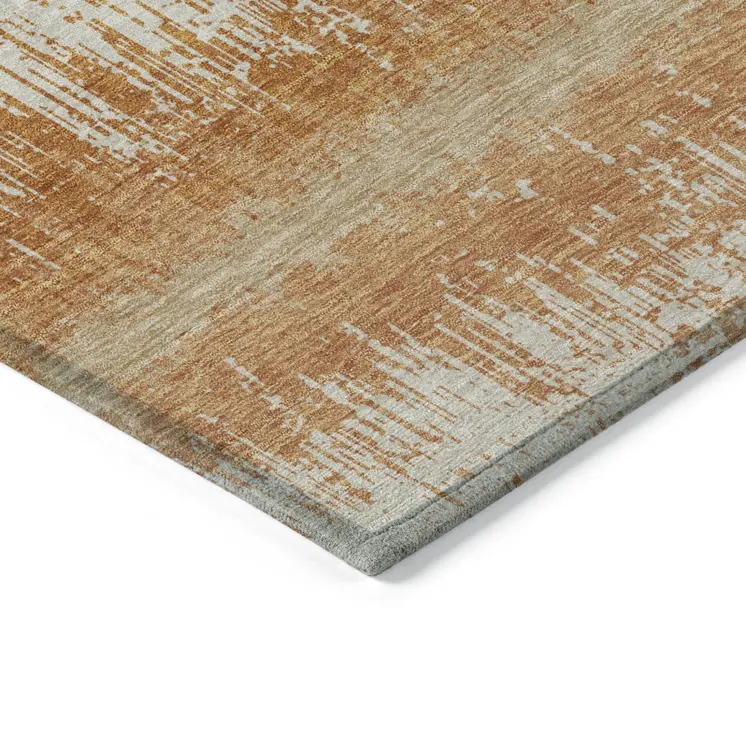3' X 5' Copper Beige And Ivory Striped Washable Indoor Outdoor Area Rug