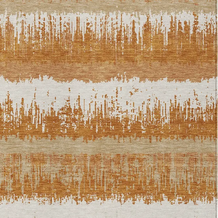3' X 5' Copper Beige And Ivory Striped Washable Indoor Outdoor Area Rug