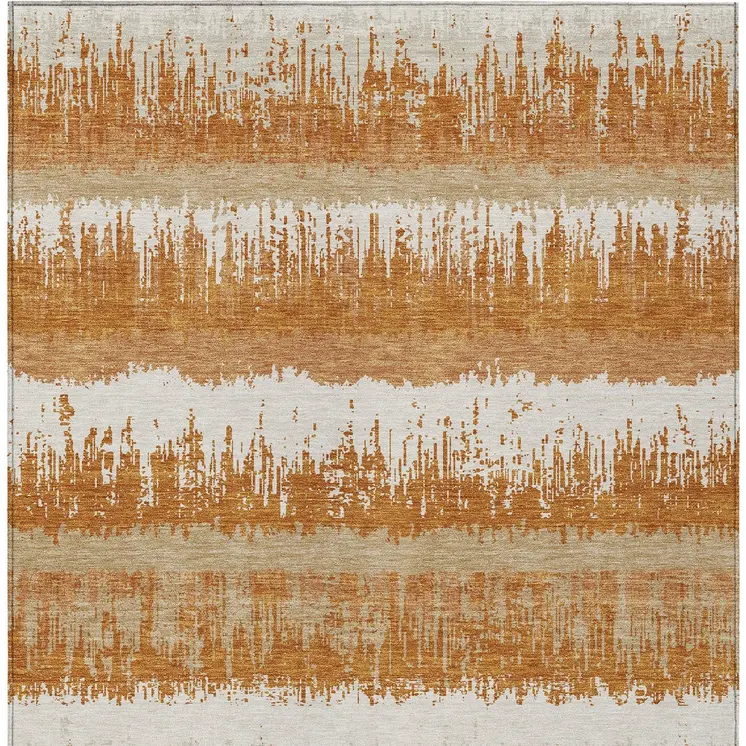 9' X 12' Copper Beige And Ivory Striped Washable Indoor Outdoor Area Rug