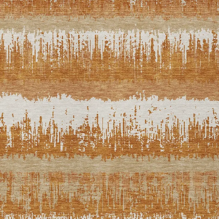 9' X 12' Copper Beige And Ivory Striped Washable Indoor Outdoor Area Rug