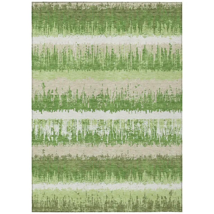 3' X 5' Green Beige And Ivory Striped Washable Indoor Outdoor Area Rug