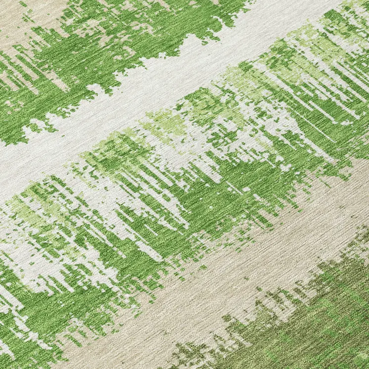8' Green Beige And Ivory Round Striped Washable Indoor Outdoor Area Rug
