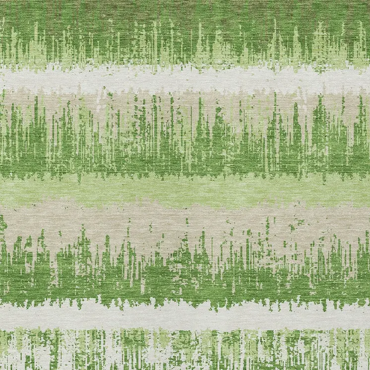 8' X 10' Green Beige And Ivory Striped Washable Indoor Outdoor Area Rug