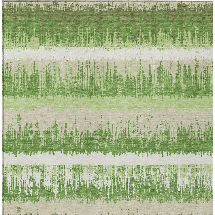 8' X 10' Green Beige And Ivory Striped Washable Indoor Outdoor Area Rug
