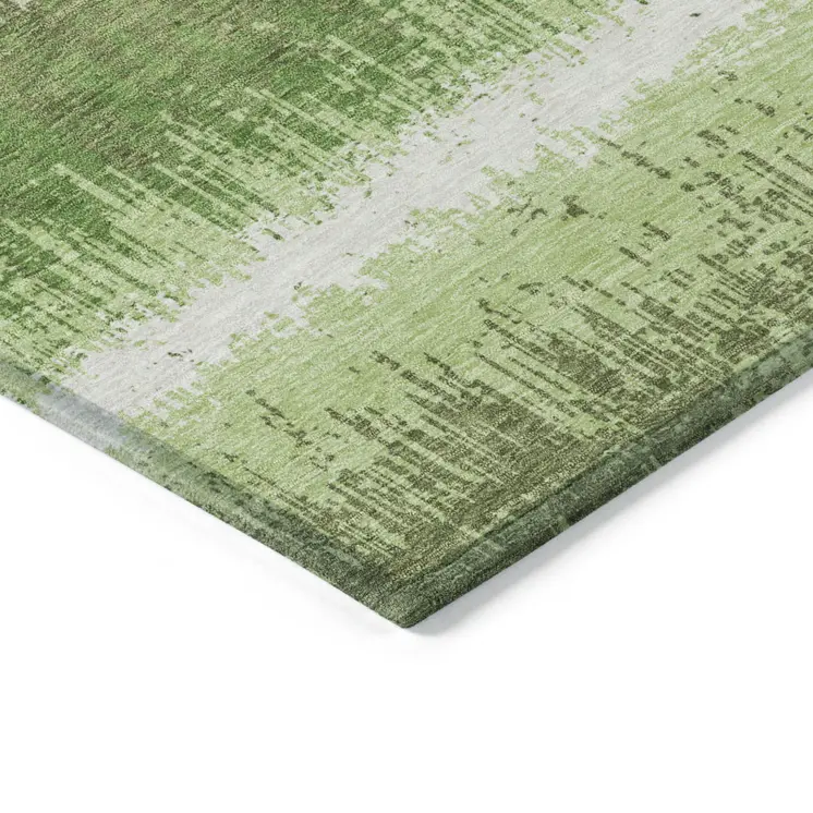 10' X 14' Green Beige And Ivory Striped Washable Indoor Outdoor Area Rug