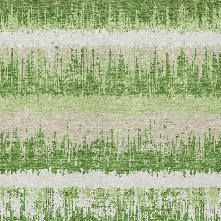 10' X 14' Green Beige And Ivory Striped Washable Indoor Outdoor Area Rug